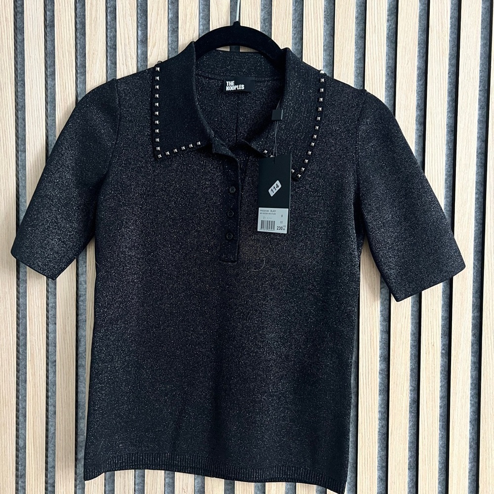 The Kooples- Stud Detail Top- black with silver studs- XS - US size 2